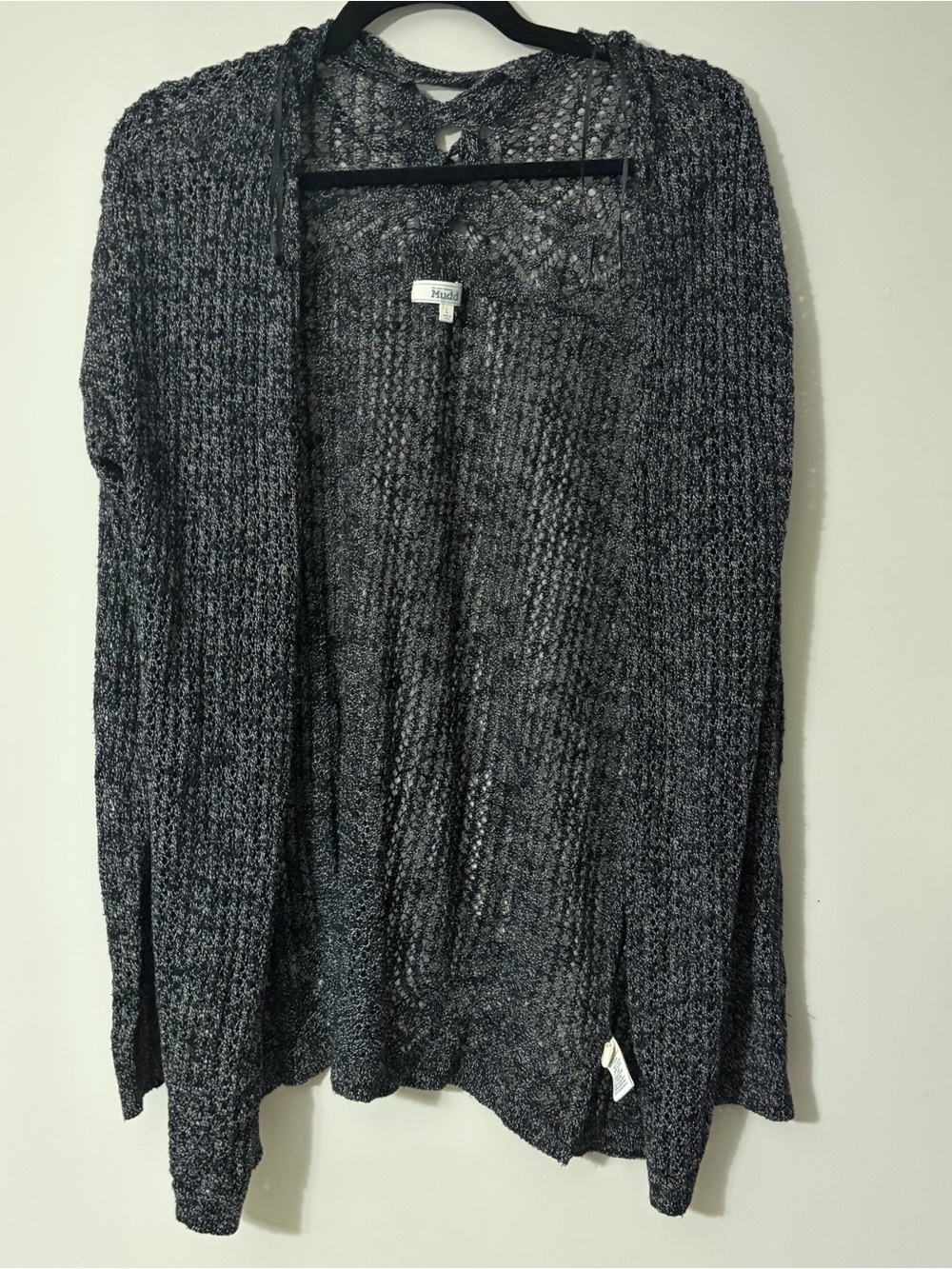 Mudd Black Marled Open-Front Knit Cardigan